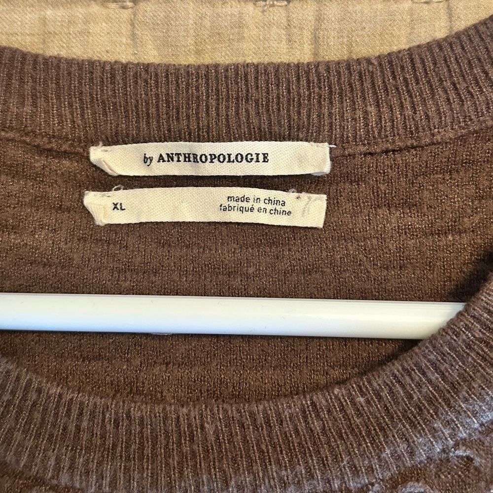 Anthropologie Chocolate Brown Puff‎ Tulle Sleeve Sweater - Picture 9 of 10